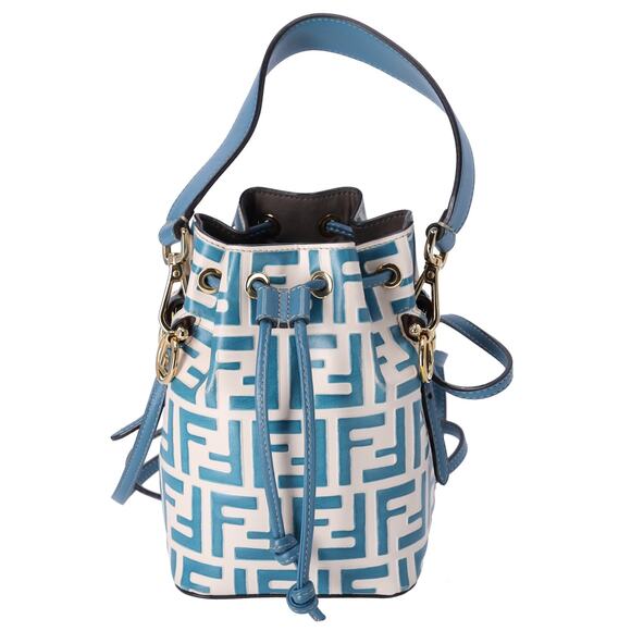 FENDI Mini Mon Tresor Zucca FF Shoulder Bag 8BS010 Cream Blue Leather - Picture 1 of 9